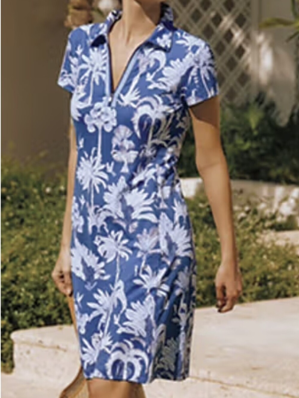 J. McLaughlin Blue and White Tropical Polo Mini Dress Size Small